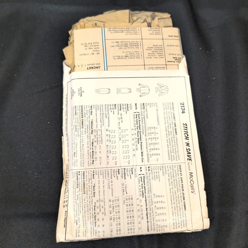 Vtg McCalls 2174 Stitch N Save Jacket Skirt Sewing Pattern Size 12-14-16 1985 - Picture 2 of 2